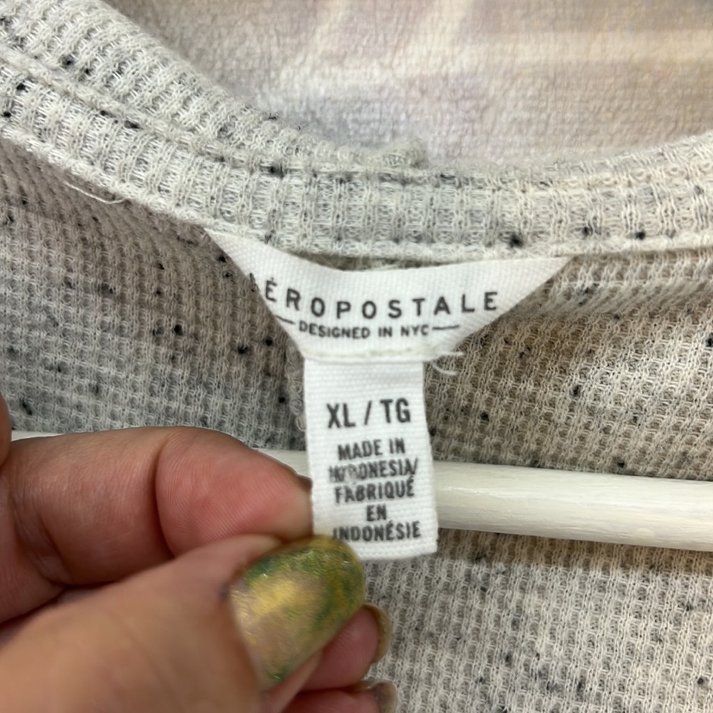 GORGEOUS COMFY OPEN FRONT CARDIGAN XL AEROPASTLE CREAM SPECKLE BLACK NATURAL EUC - Picture 17 of 17